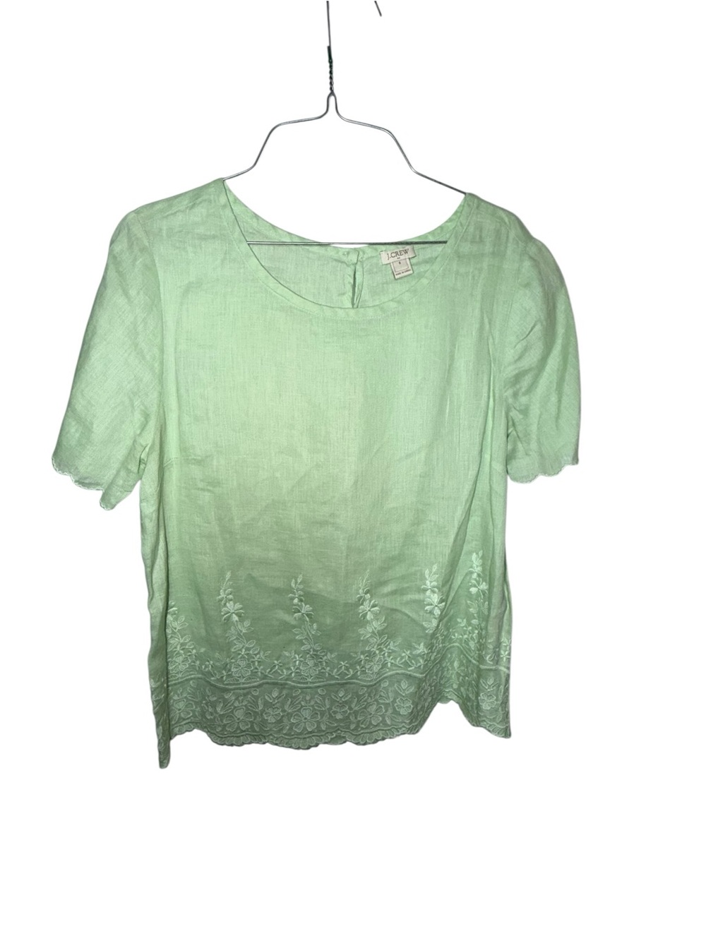 J. Crew Mint Green Embroidered Short Sleeve Top